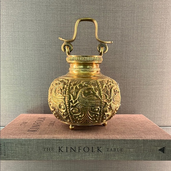 Brass Ritual Vessel Dragon Motif + Swing Handle. Southeast Asian. Water Ewer. - Picture 4 of 11